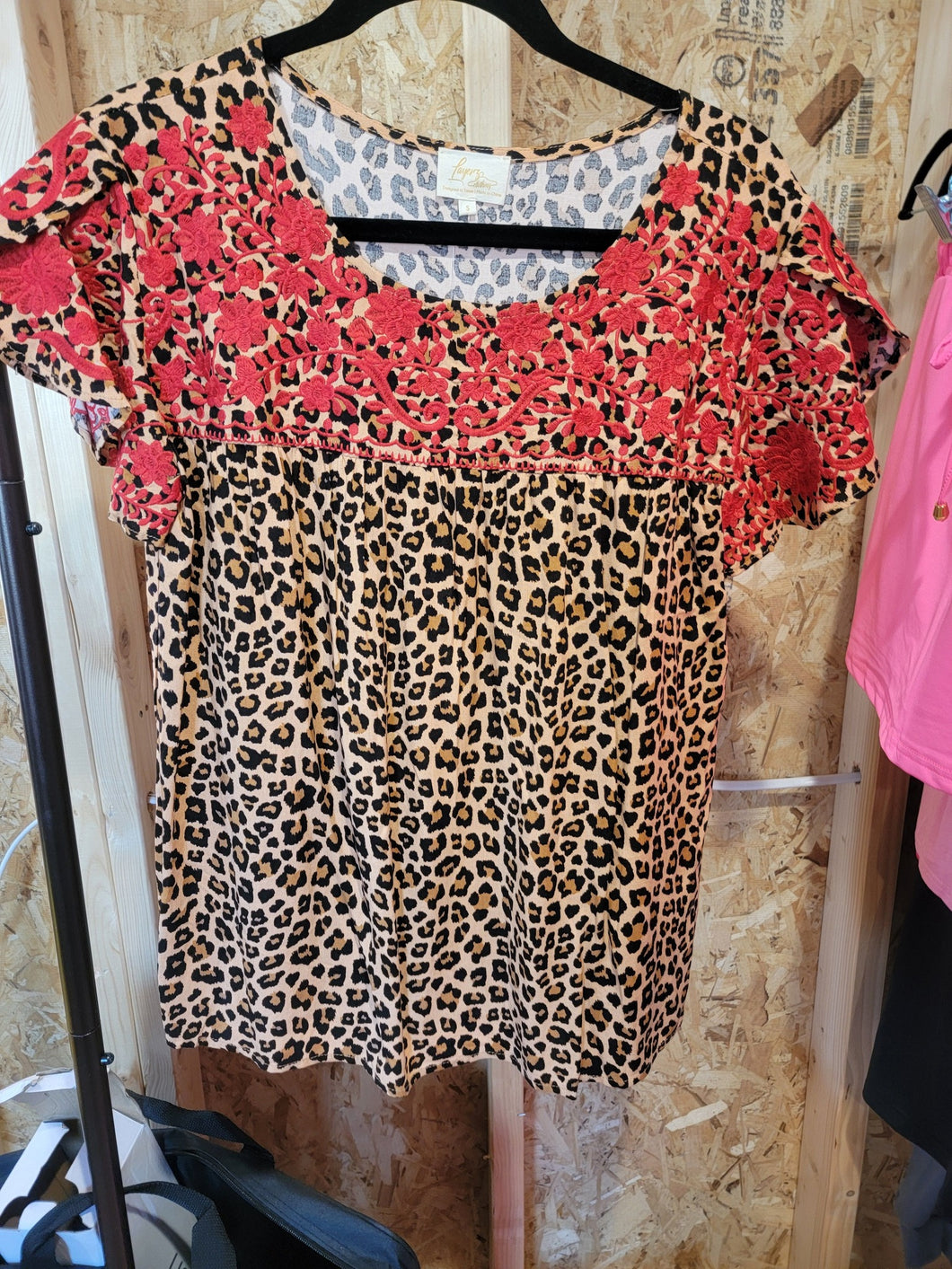 Red Embroidered Leopard Top