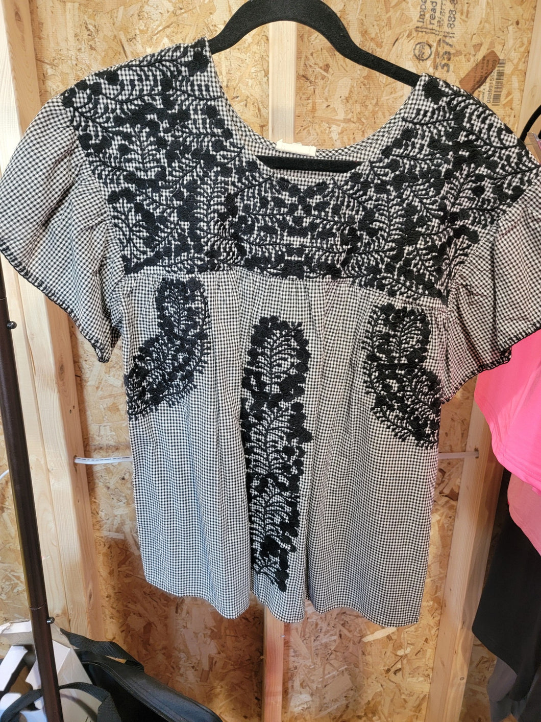 Checkered Embroidered Top