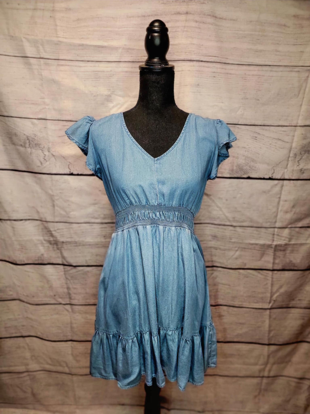 Chambray V Neck Dress