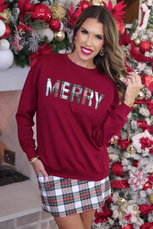 Merry Plaid Patch Luxe Pullover
